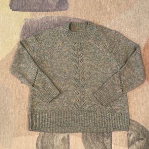 Blue mock neck cable sweater
